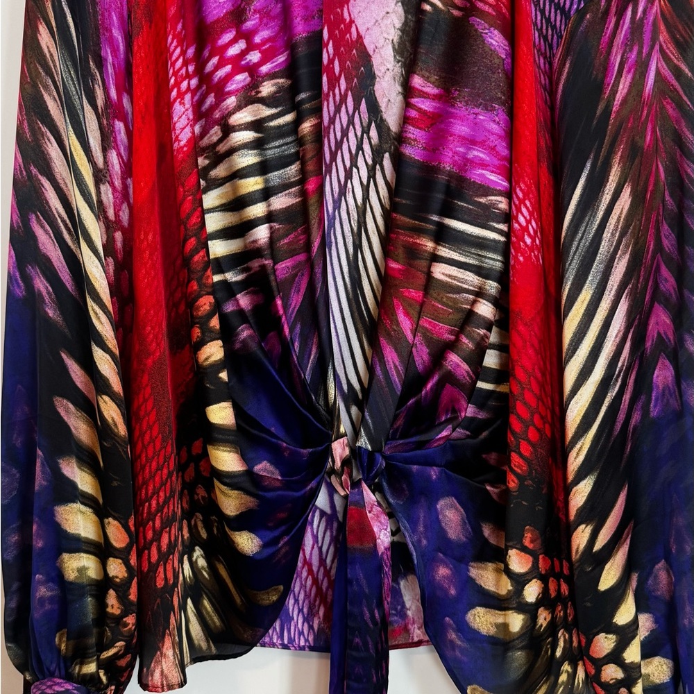 Boston Proper Red and Purple Patterned Blouse